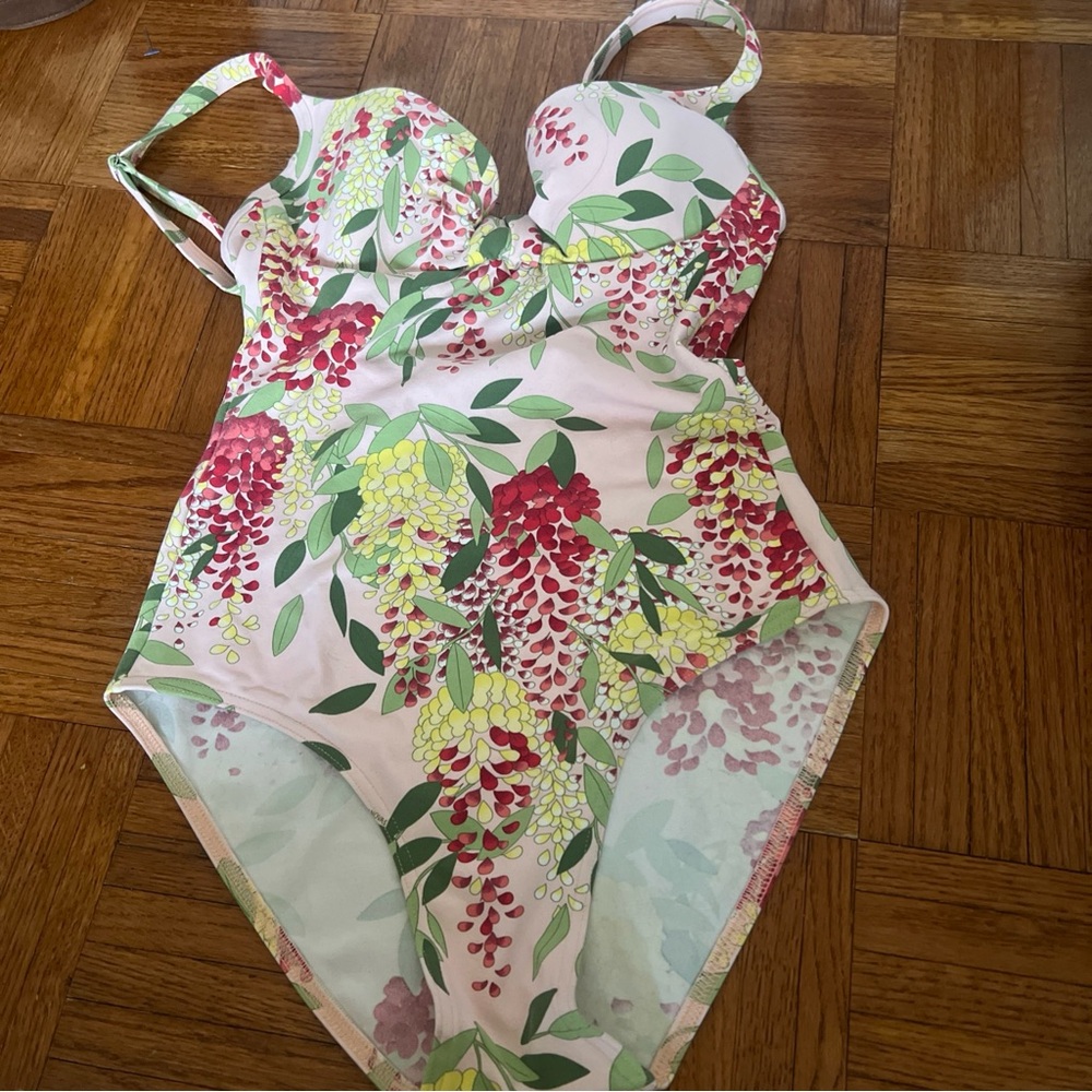 Floral One-Piece Swimsuit in Pink, Red, Yellow & Green